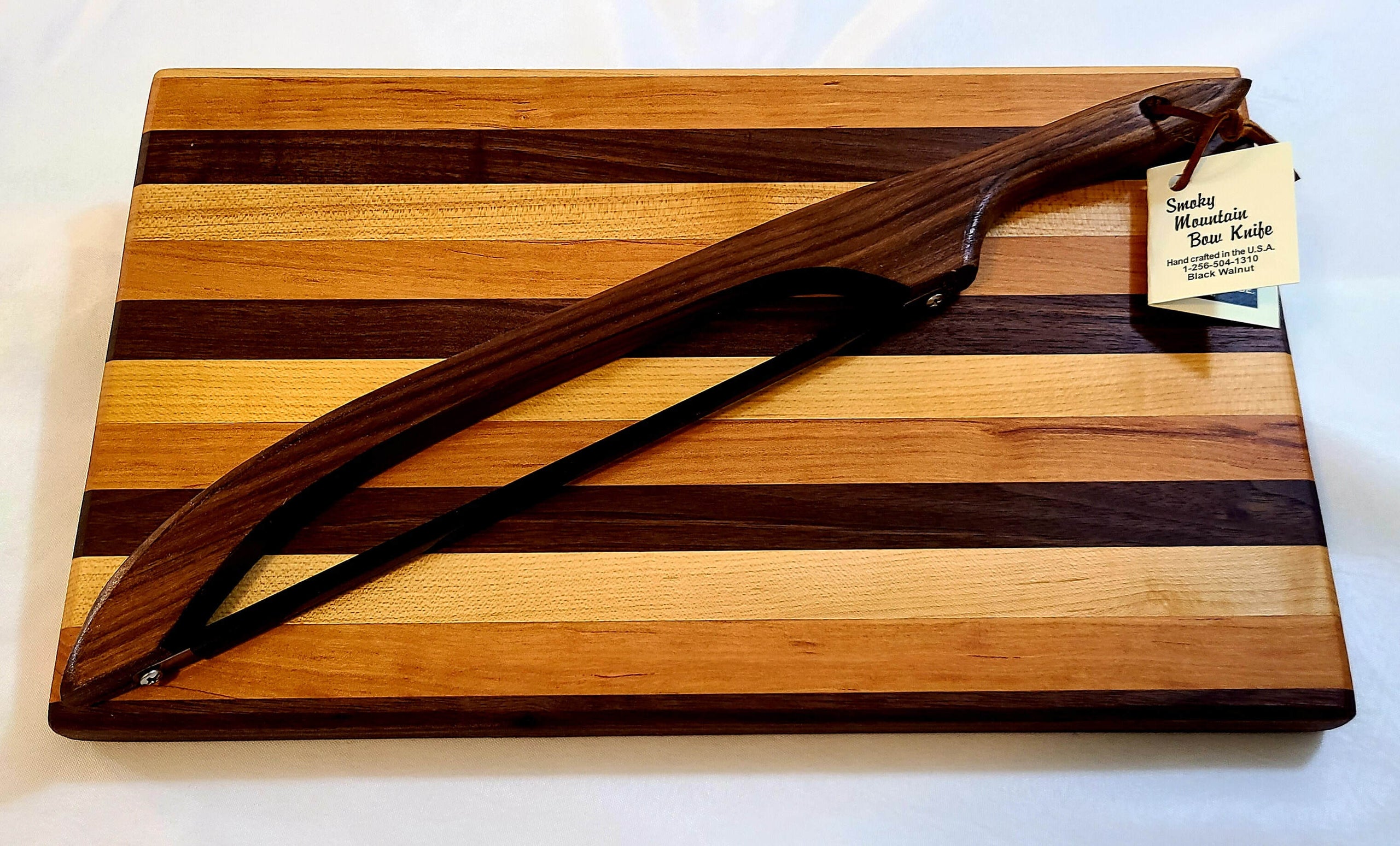 black walnut bow knife, bread knife, fiddle knife, cheese knife